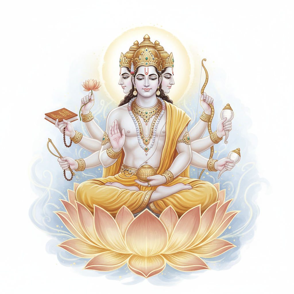 Illustration of Lord Brahma seated on a lotus