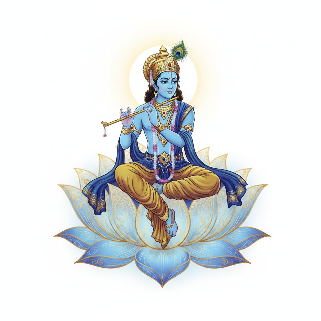 Illustration of Lord Krishna seated on a lotus