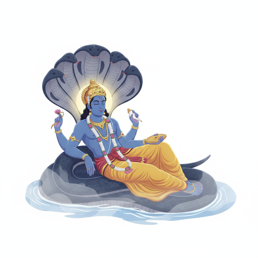 Illustration of Lord Vishnu, the Hindu preserver and protector of the universe