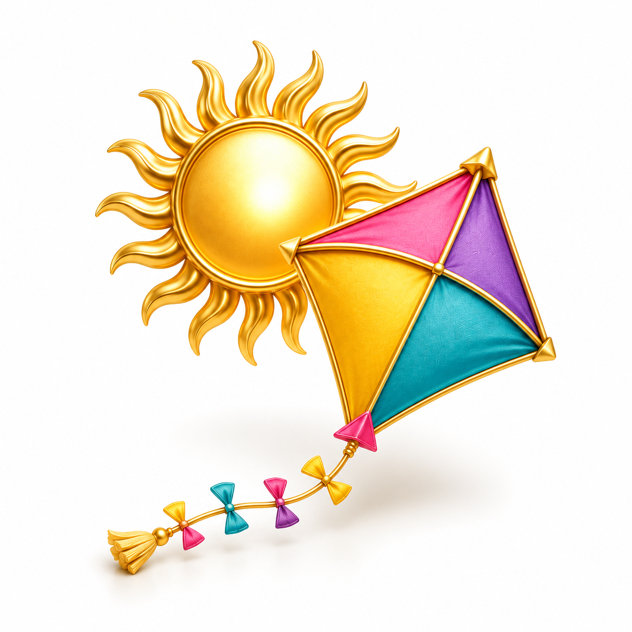 Golden sun with colorful kite icon