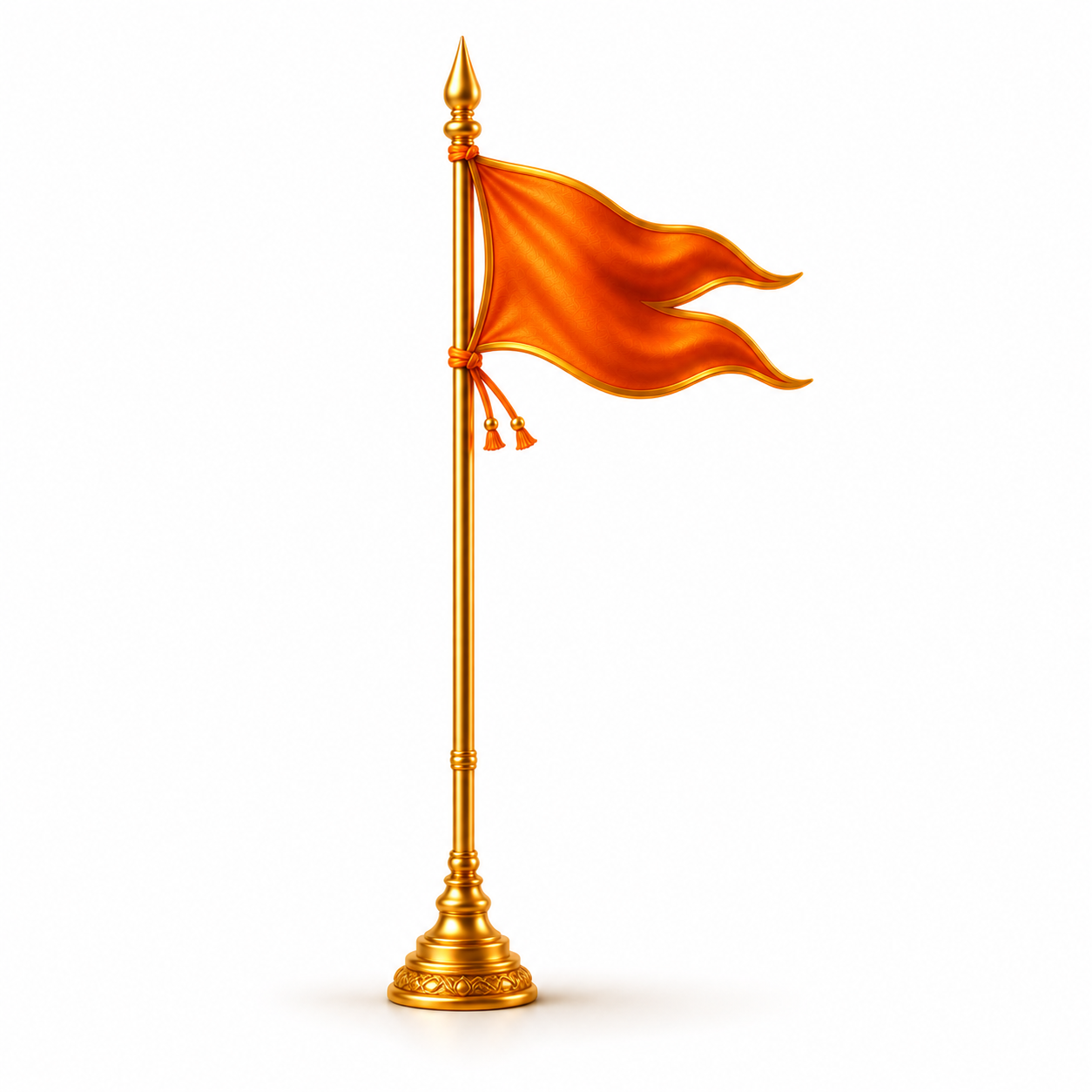 Saffron dharma flag on golden pole icon